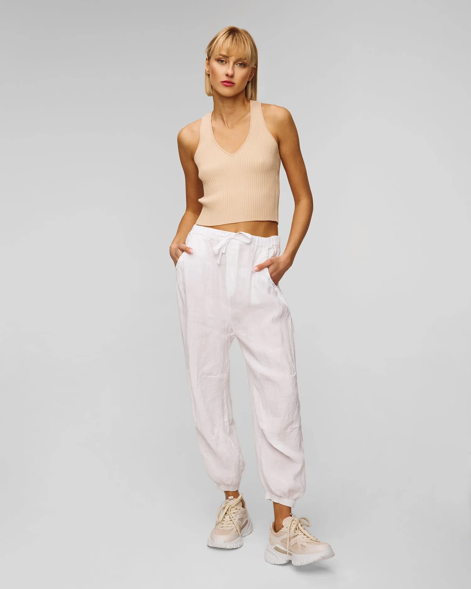 Women’s white linen trousers Deha D02455-10001