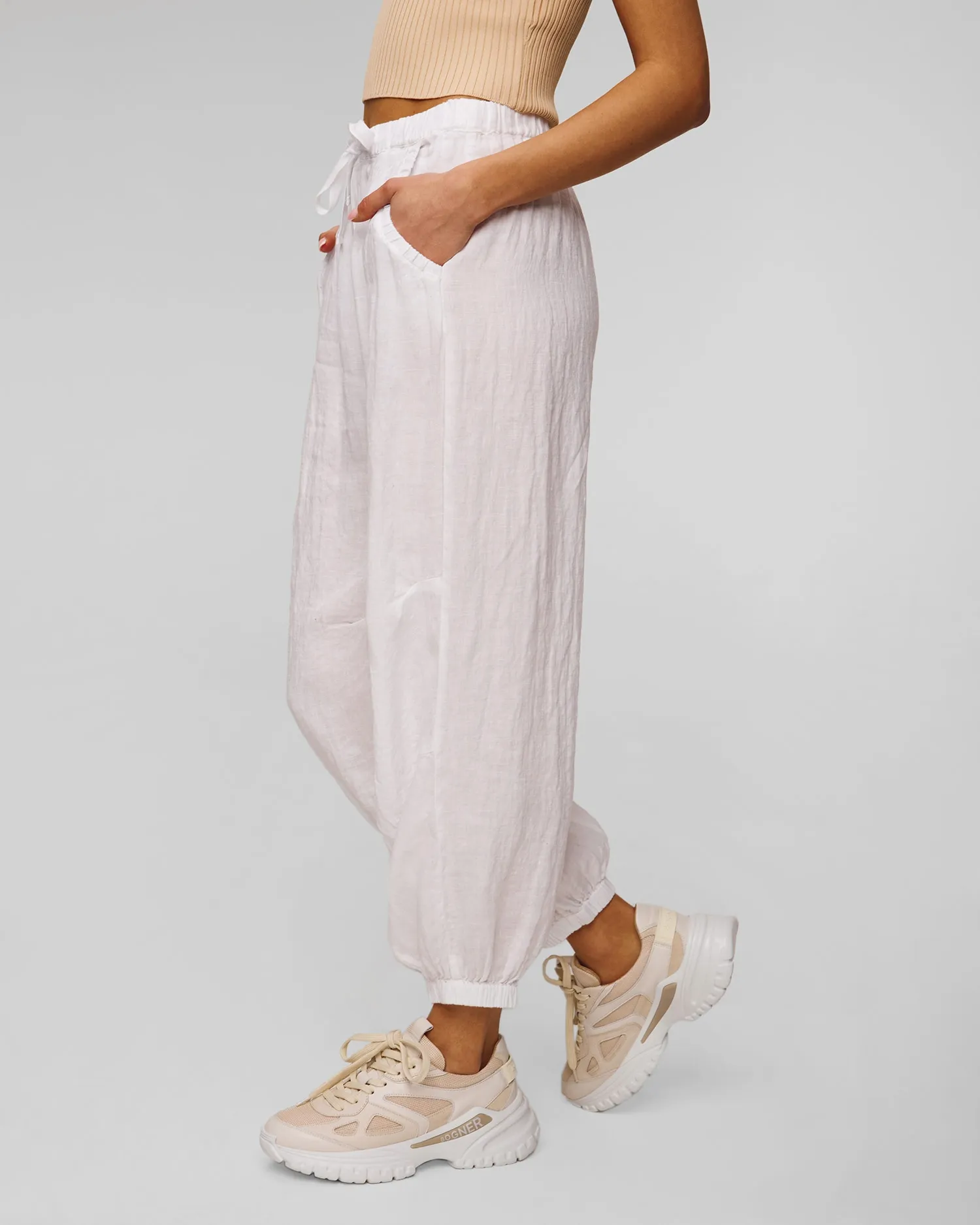 Women’s white linen trousers Deha D02455-10001