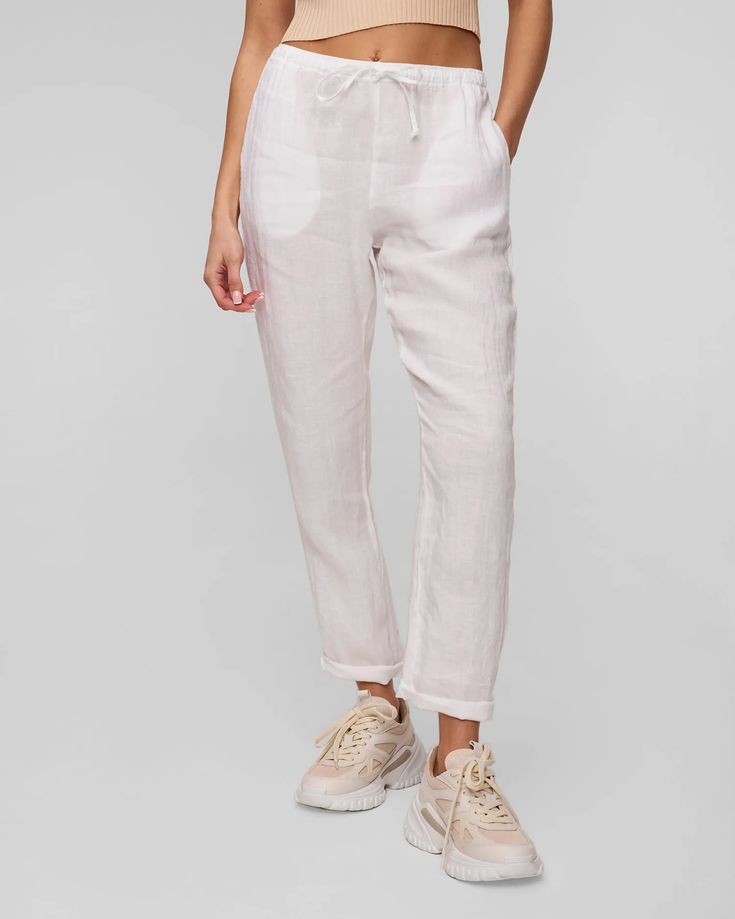 Women’s white linen trousers Deha D02457-10001