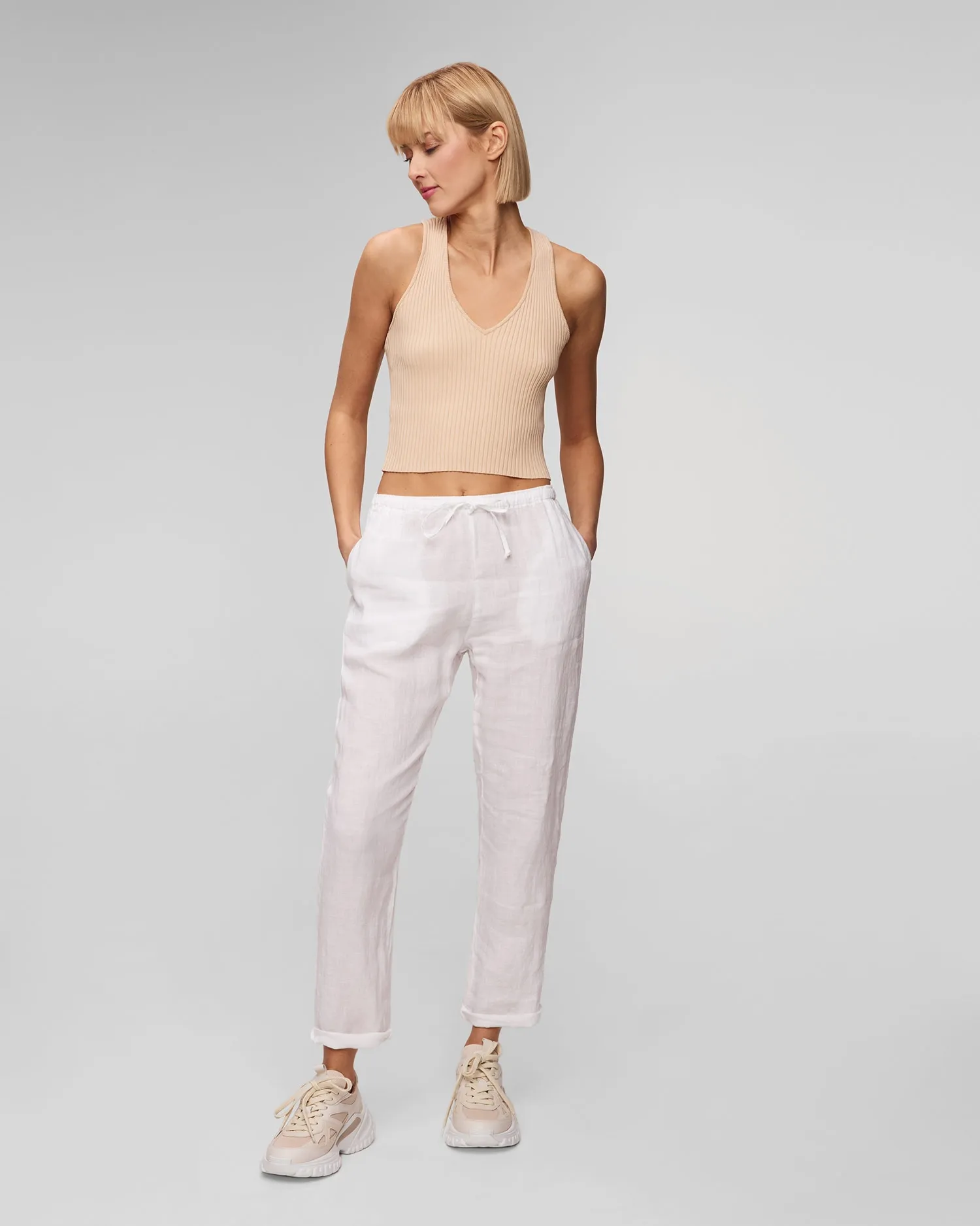 Women’s white linen trousers Deha D02457-10001