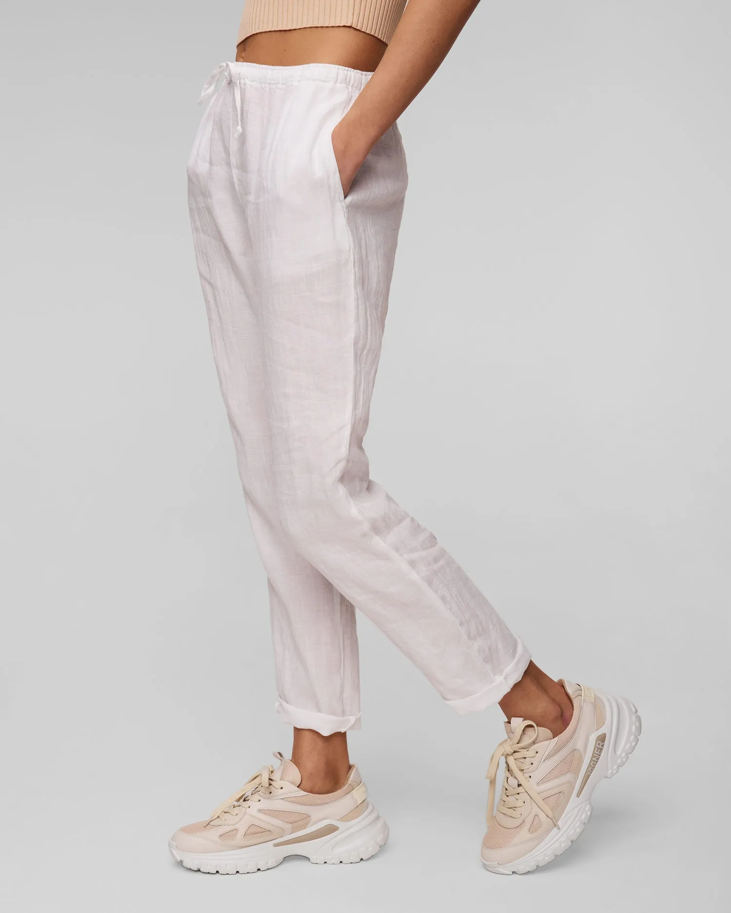 Women’s white linen trousers Deha D02457-10001