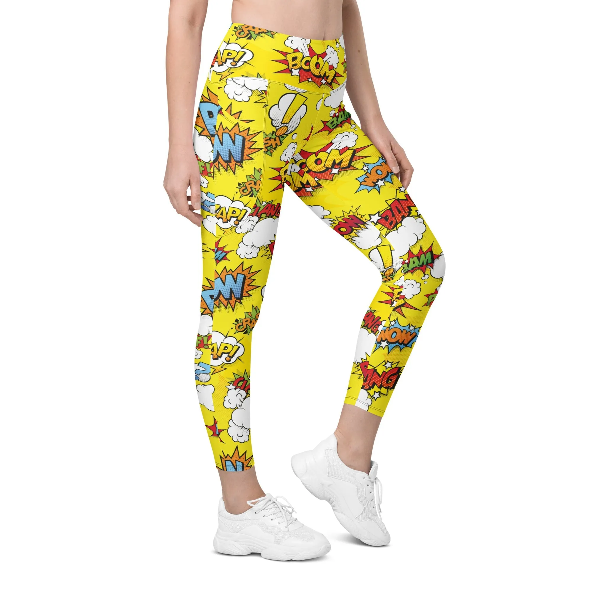 Yellow Pop Art Leggings With Pockets