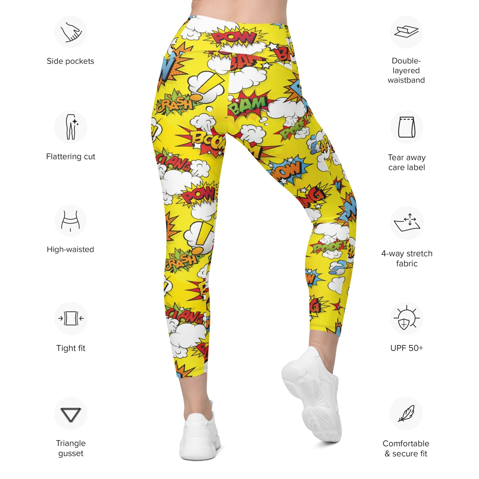 Yellow Pop Art Leggings With Pockets