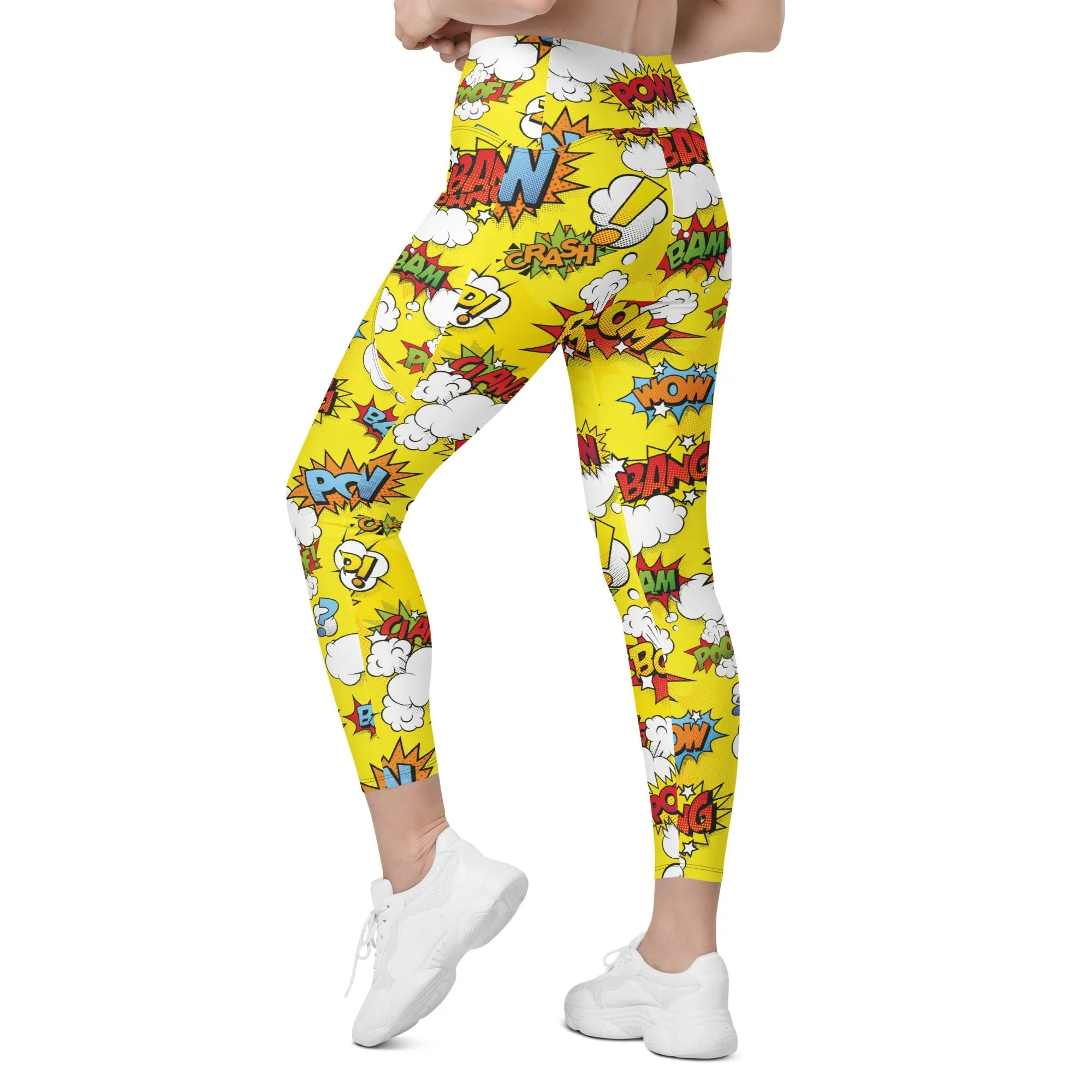 Yellow Pop Art Leggings With Pockets