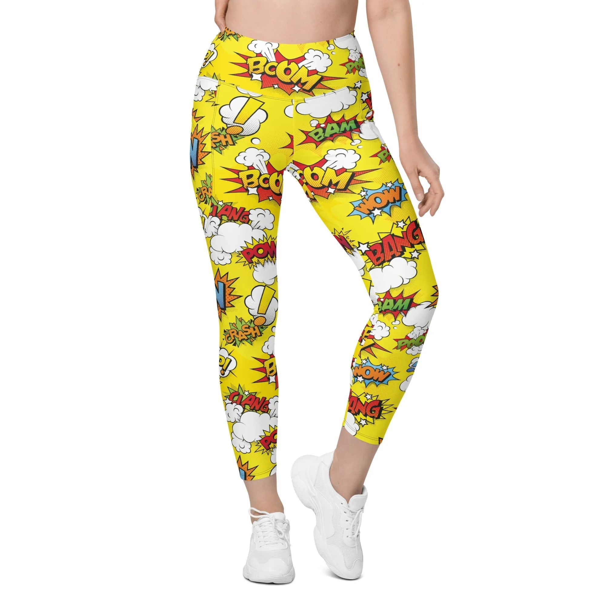 Yellow Pop Art Leggings With Pockets