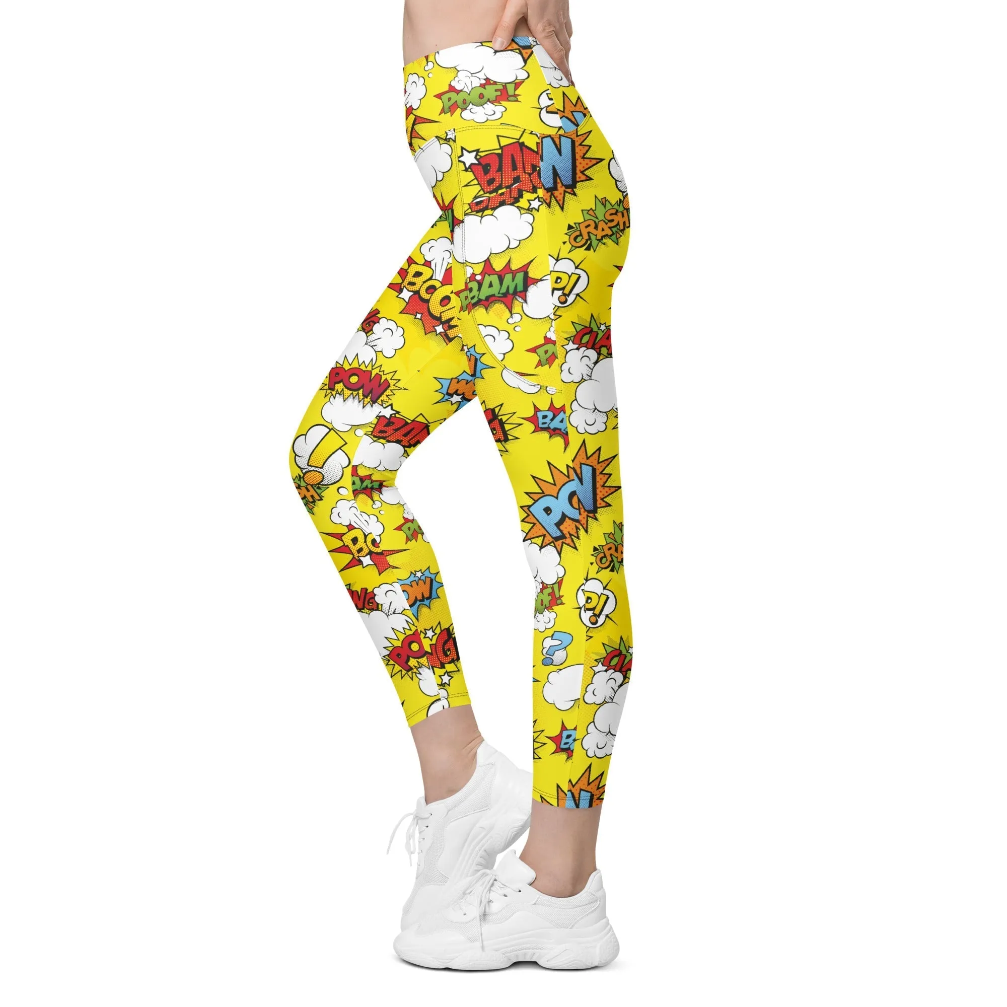 Yellow Pop Art Leggings With Pockets