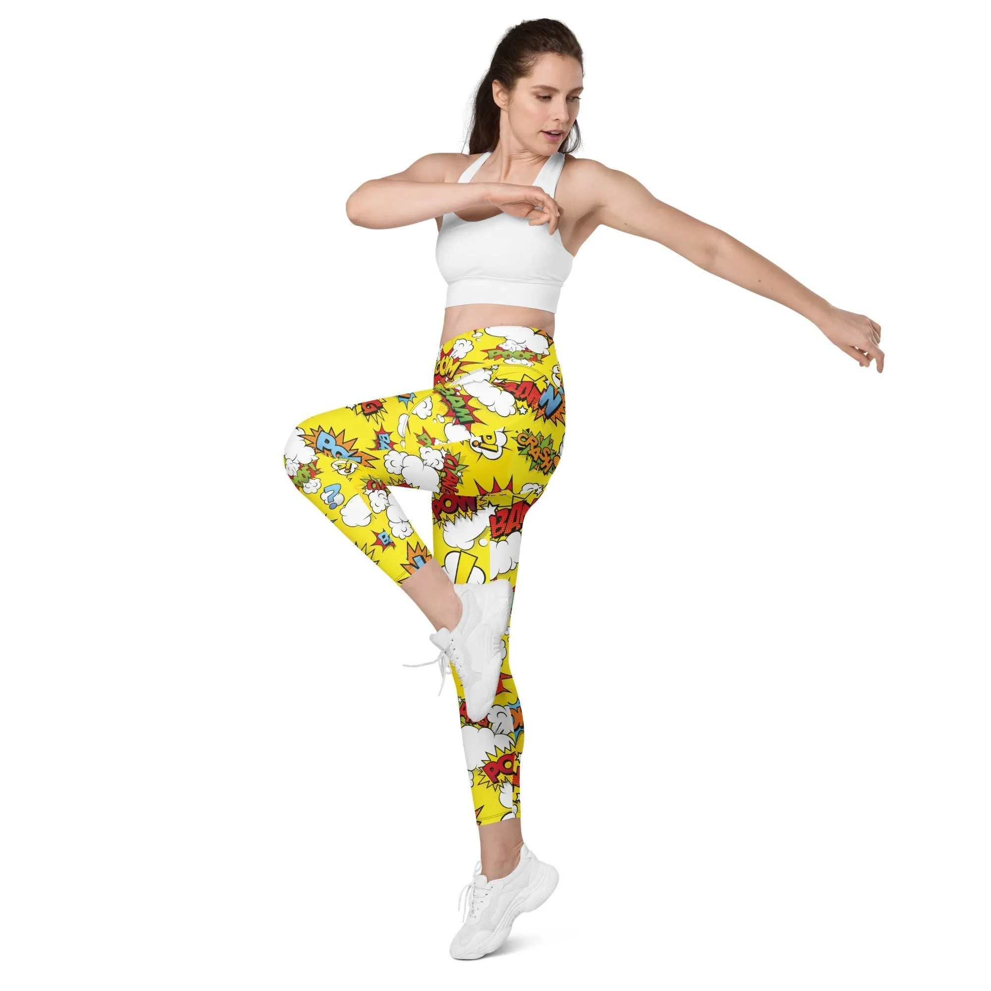 Yellow Pop Art Leggings With Pockets