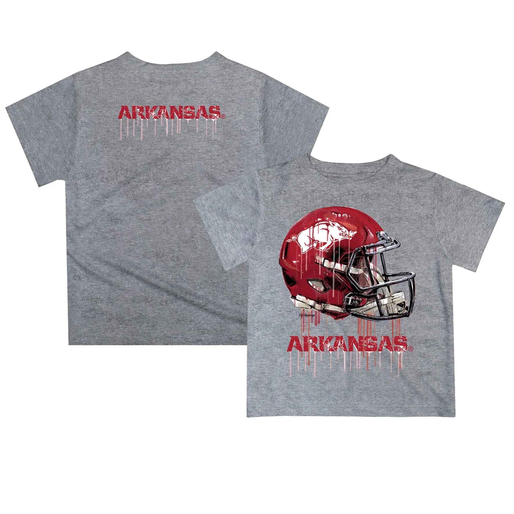 Youth Gray Arkansas Razorbacks Team Logo Dripping Helmet T-Shirt