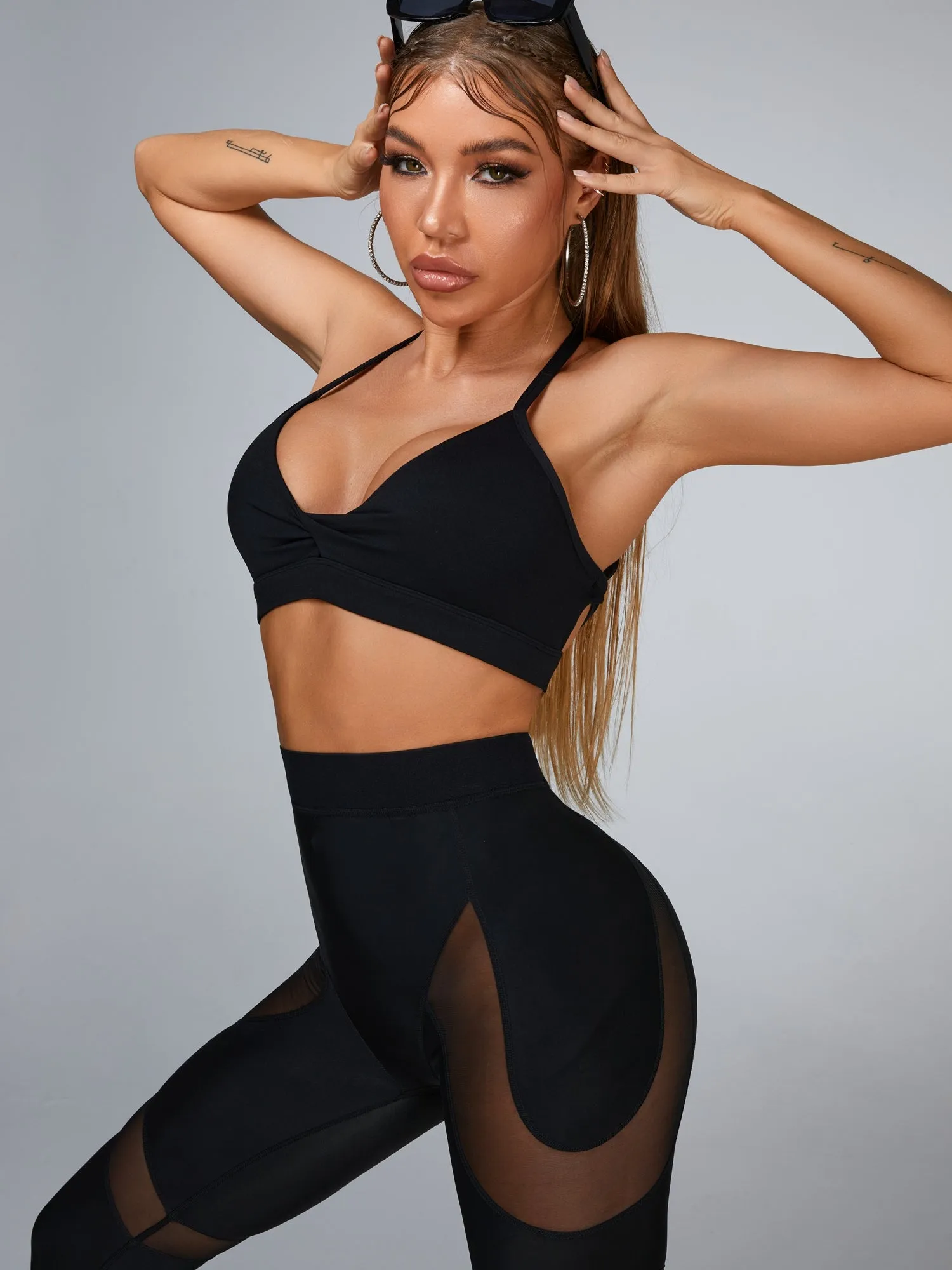 ZASUWA Female Cross Back V Collar Super Mesh Tracksuit